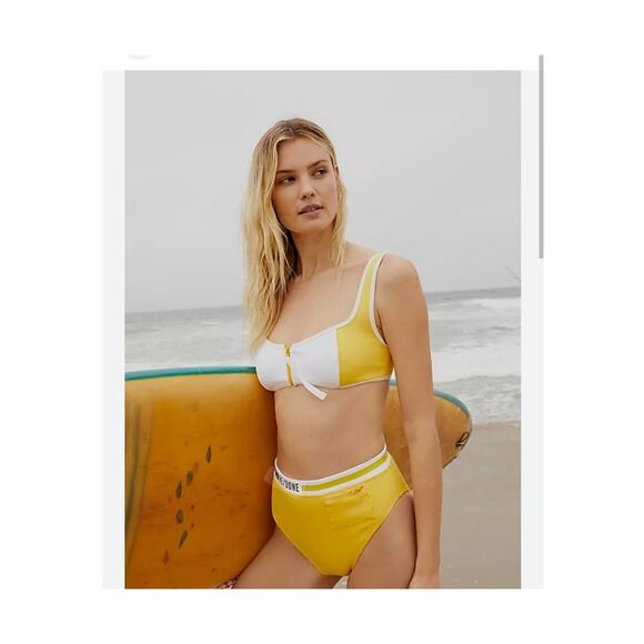 Solid & Striped X Re/Done Zip Montauk Bikini Set Yellow Colorblock NWT Size L - Picture 1 of 13